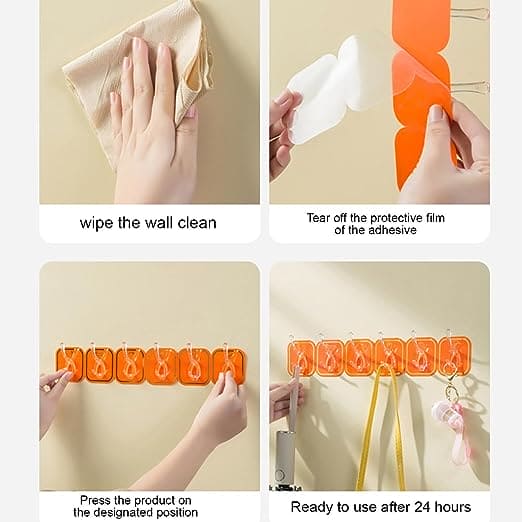 Six Hook Sticky Hanger, Multipurpose Wall Hooks, Transparent Plastic Duty Wall Hook for Kitchen Bathroom Office Storage, Wall Mounted Towel Hanger Six Hook Sticky Hanger, Multipurpose Wall Hooks, Transparent Plastic Duty Wall Hook for Kitchen Bathroom Office Storage, Wall Mounted Towel Hanger